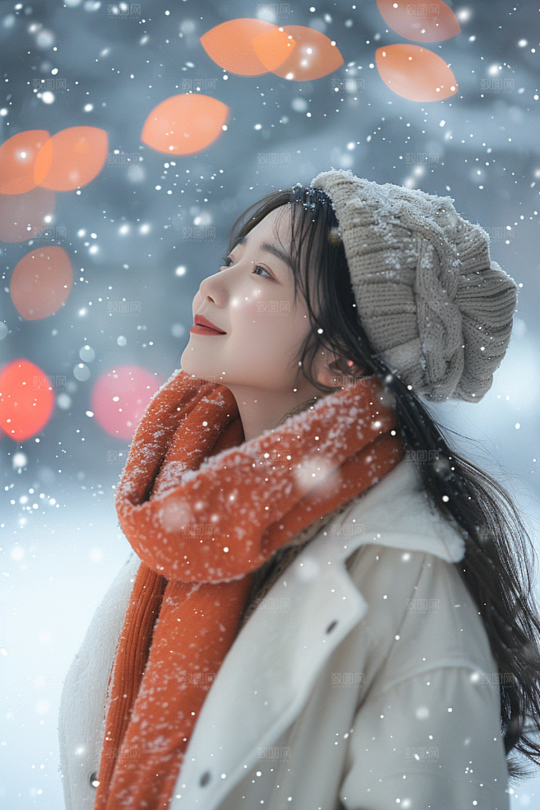 赏雪人像肖像写真摄影图