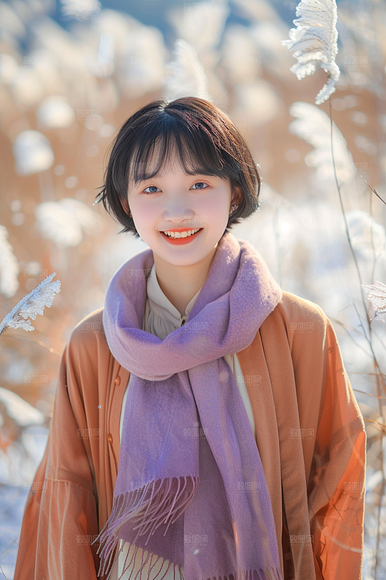 赏雪人像户外冬季摄影图