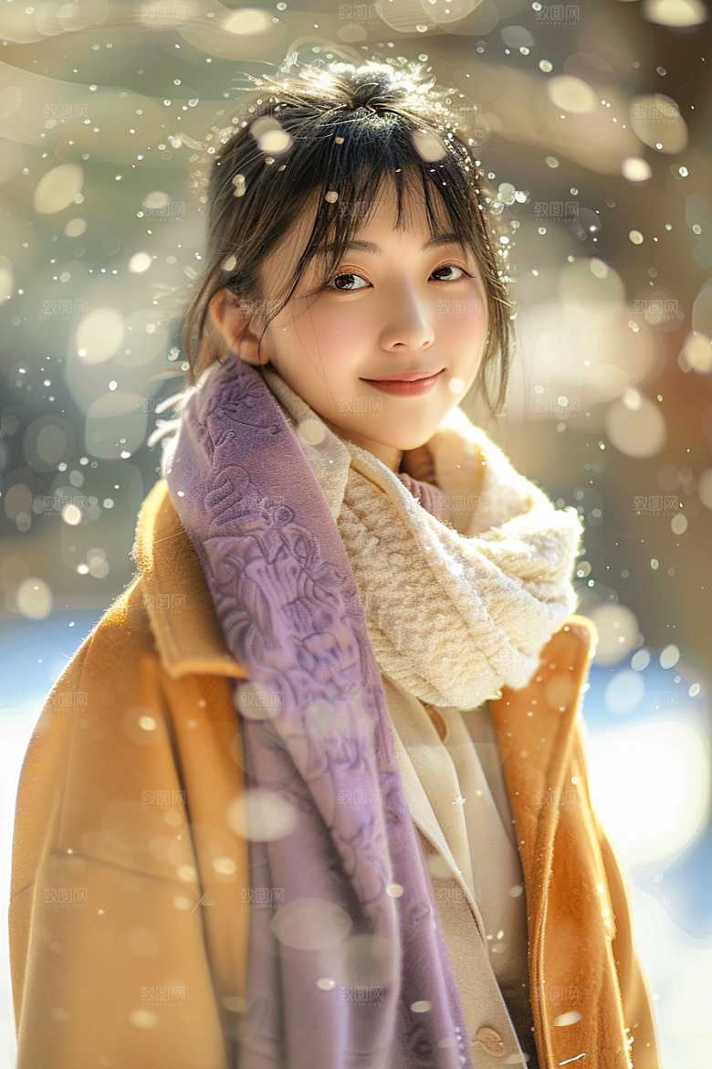 赏雪人像氛围雪山摄影图