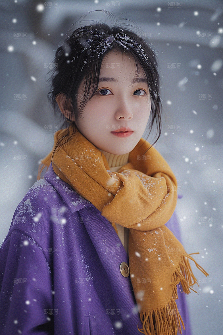 赏雪人像冬装时尚摄影图