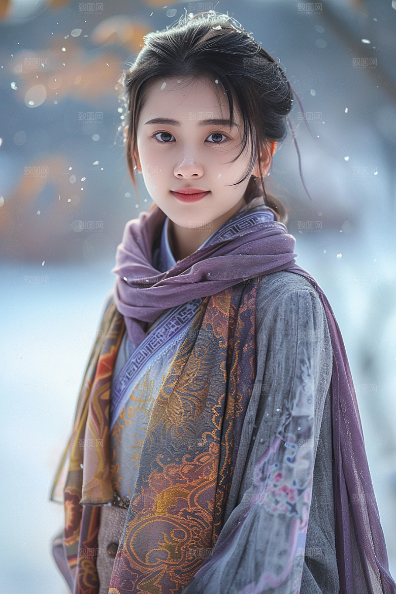 赏雪人像时尚冰雪摄影图
