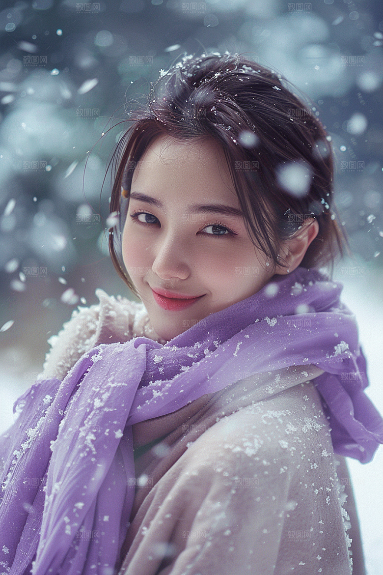 赏雪人像冰雪氛围摄影图