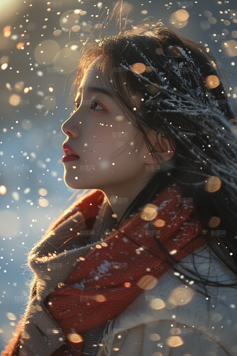 赏雪人像户外雪山摄影图