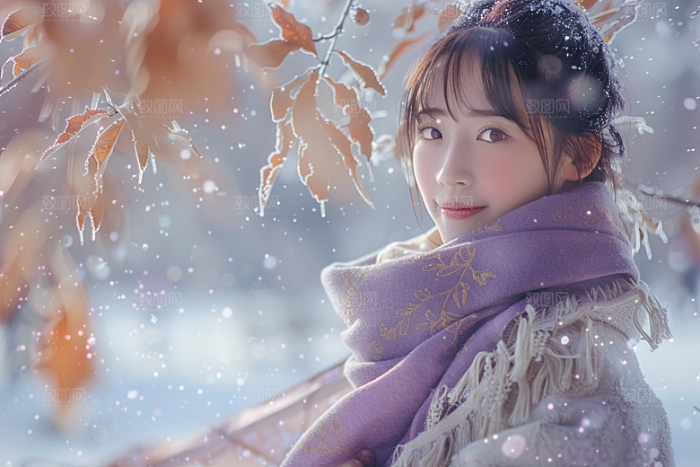 赏雪人像雪山户外摄影图