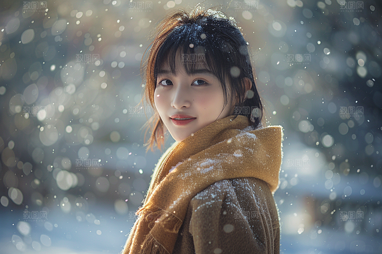 赏雪人像写真人物摄影图