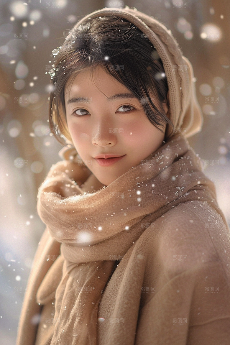 赏雪人像雪地冬季摄影图