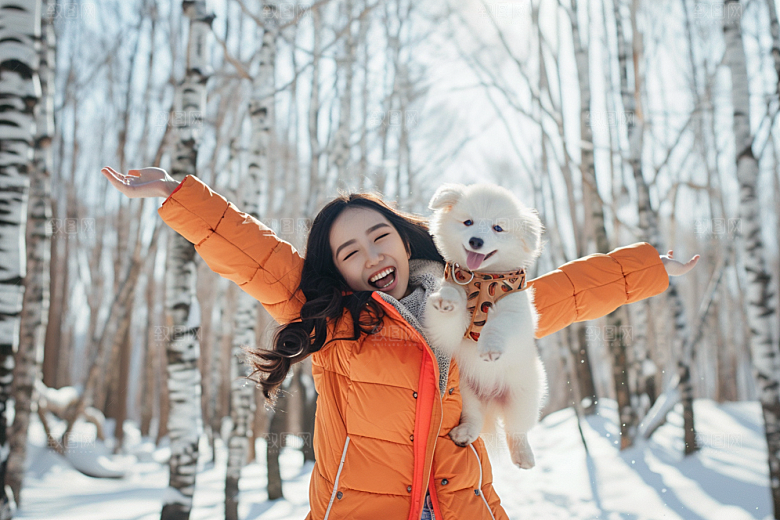赏雪人像自然写真摄影图