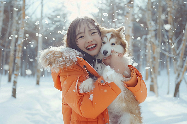 赏雪人像冰雪清新摄影图