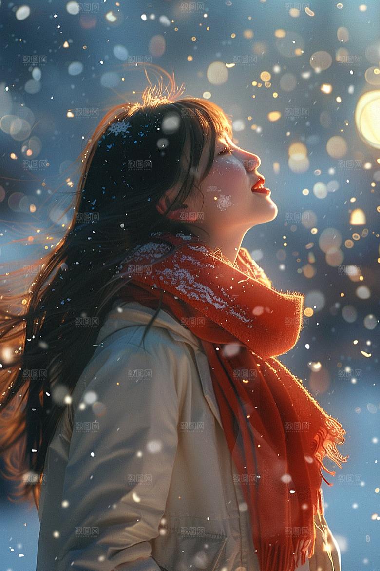 赏雪人像清新冰雪摄影图