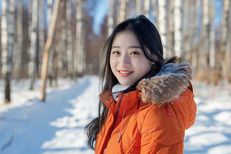 赏雪人像氛围雪山摄影图