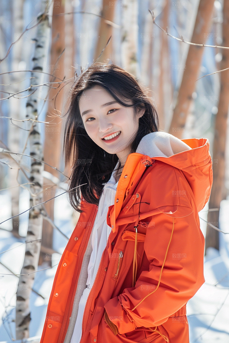 赏雪人像写真冬季摄影图