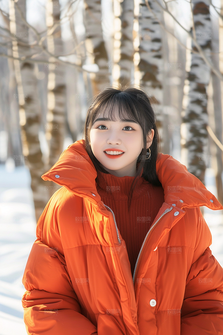 赏雪人像时尚自然摄影图