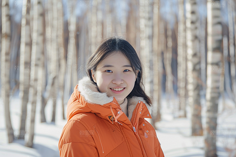 赏雪人像写真自然摄影图