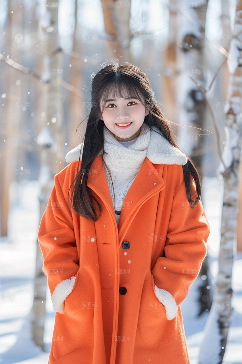 赏雪人像写真高清摄影图