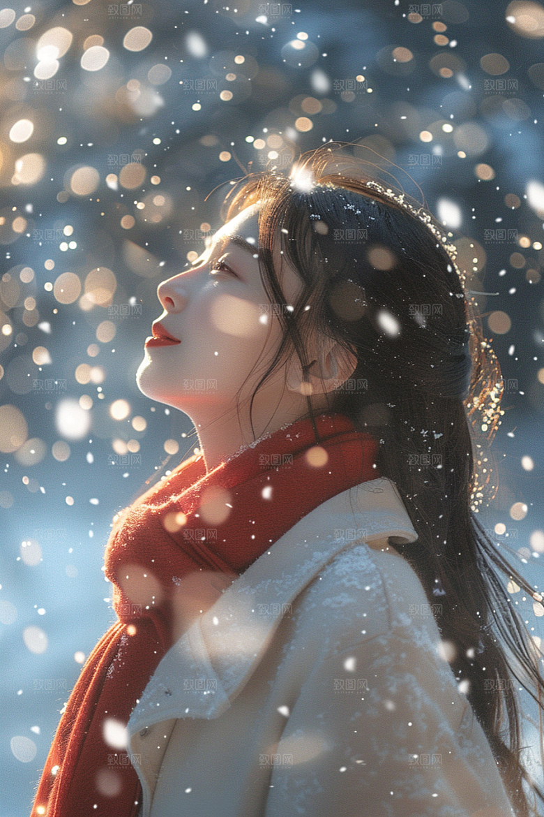 赏雪人像雪山时尚摄影图