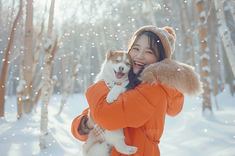 赏雪人像写真清新摄影图