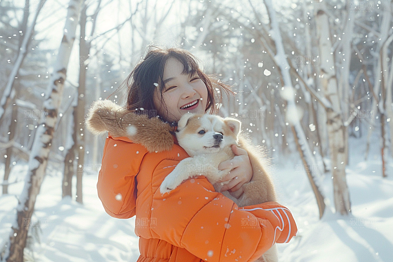 赏雪人像自然冬装摄影图