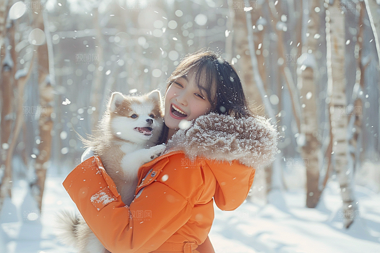 赏雪人像肖像冬装摄影图