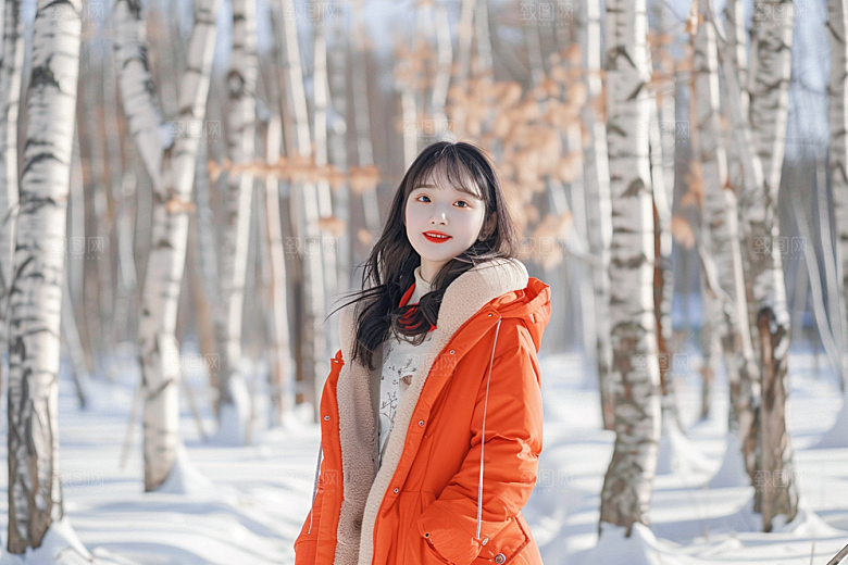 赏雪人像写真氛围摄影图