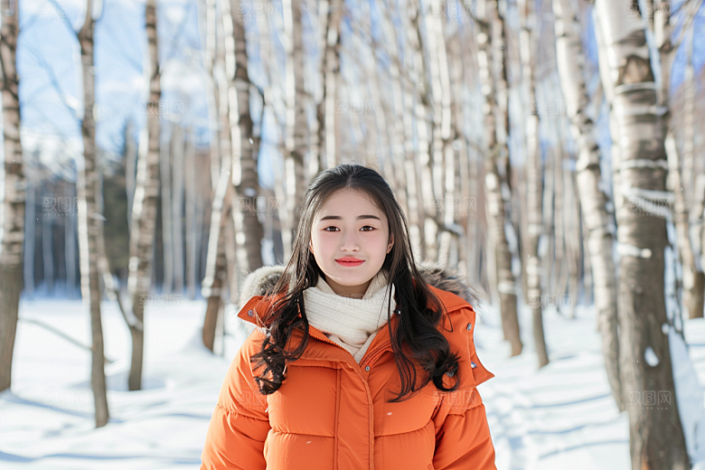 赏雪人像肖像户外摄影图