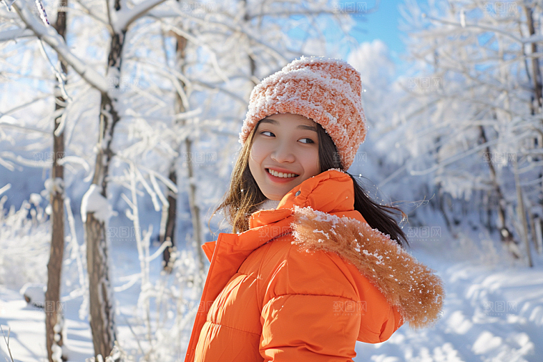 赏雪人像清新冰雪摄影图