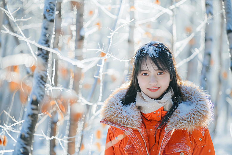 赏雪人像雪山户外摄影图