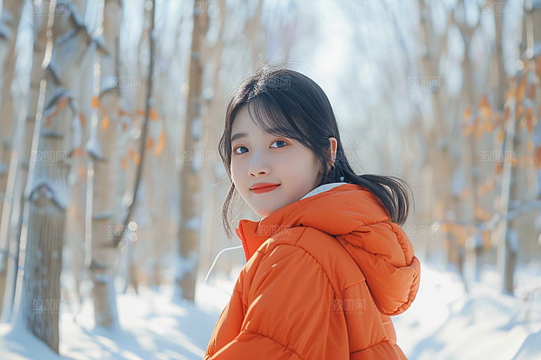 赏雪人像自然肖像摄影图
