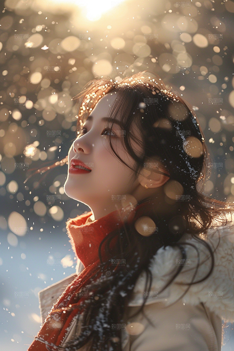 赏雪人像冬装时尚摄影图