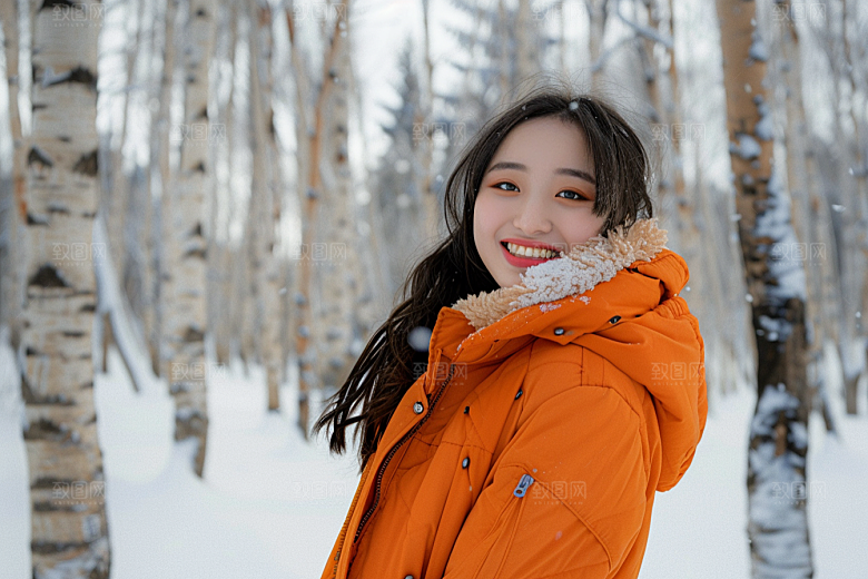 赏雪人像雪山清新摄影图