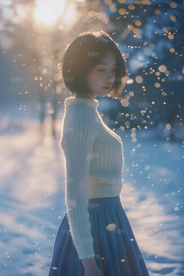 赏雪人像冰雪冬季摄影图