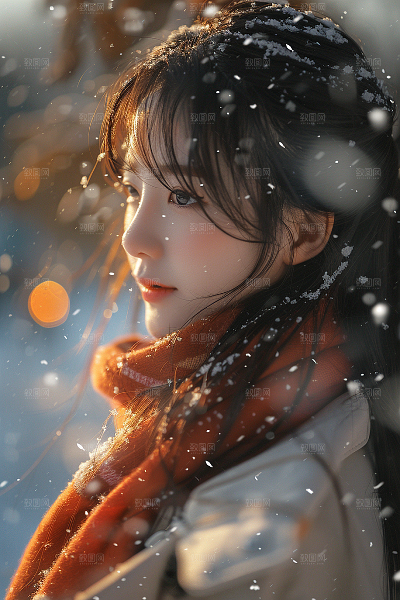赏雪人像户外冬季摄影图