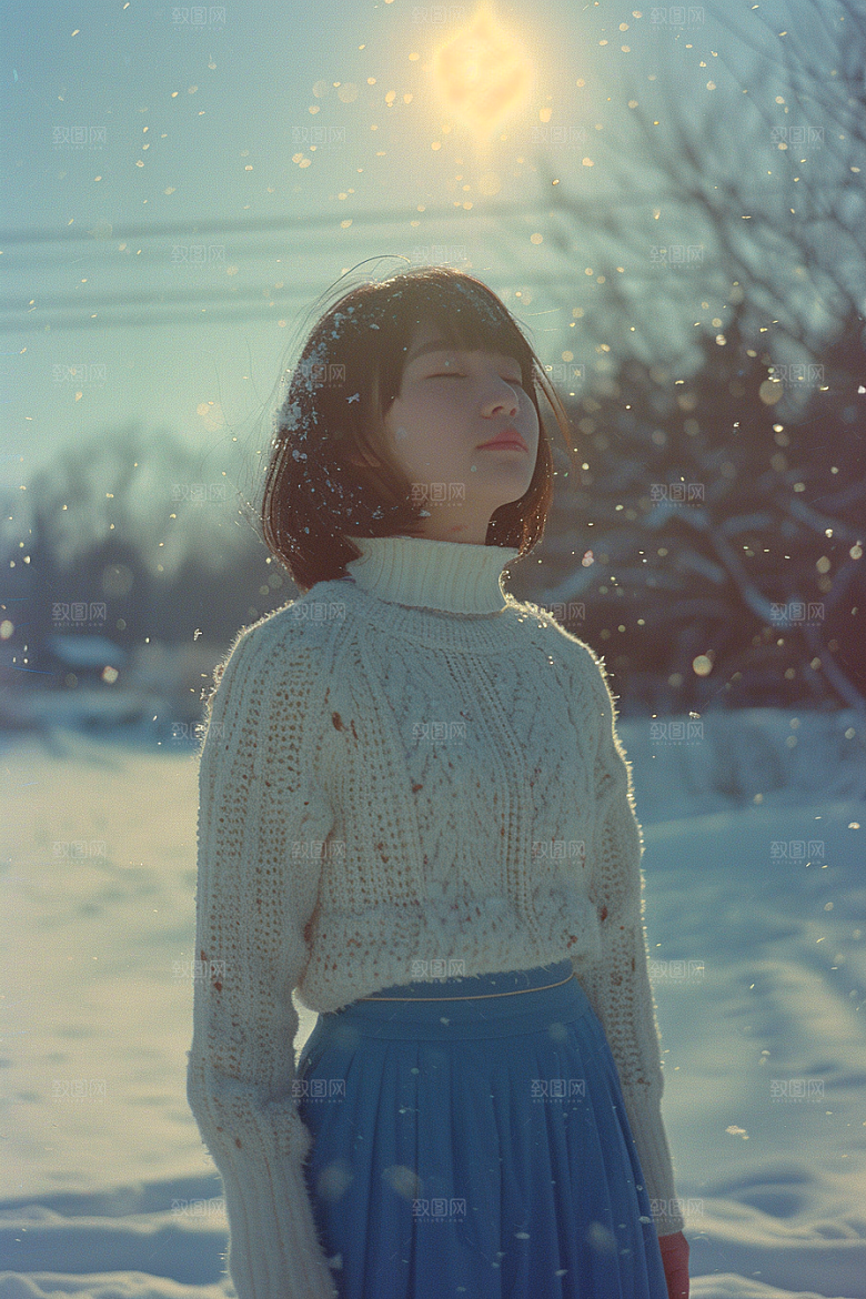赏雪人像冬装冰雪摄影图