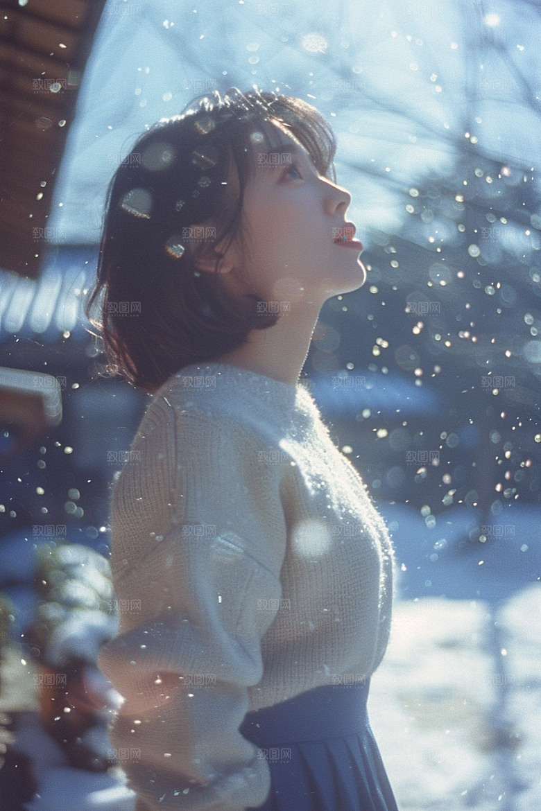 赏雪人像冰雪写真摄影图