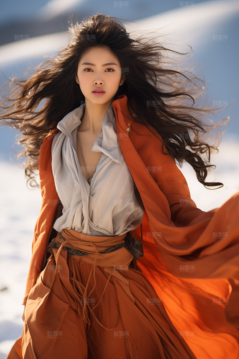 赏雪人像冬季写真摄影图