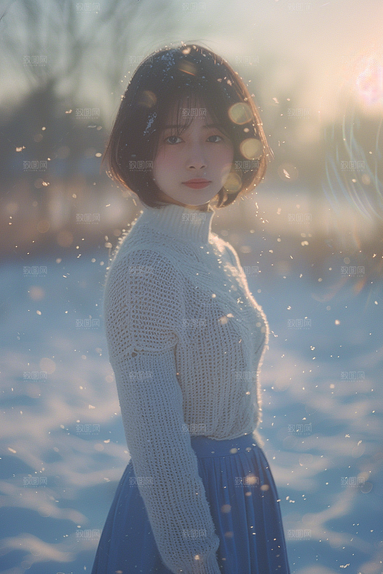 赏雪人像肖像高清摄影图