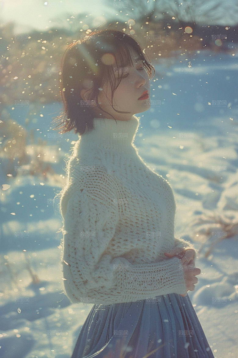 赏雪人像冬装高清摄影图