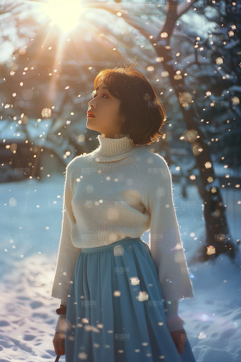 赏雪人像雪山雪地摄影图
