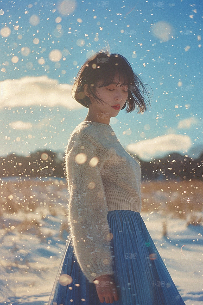 赏雪人像肖像时尚摄影图