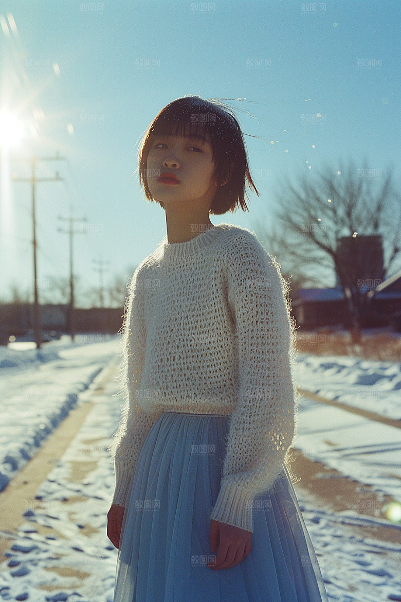 赏雪人像肖像雪山摄影图