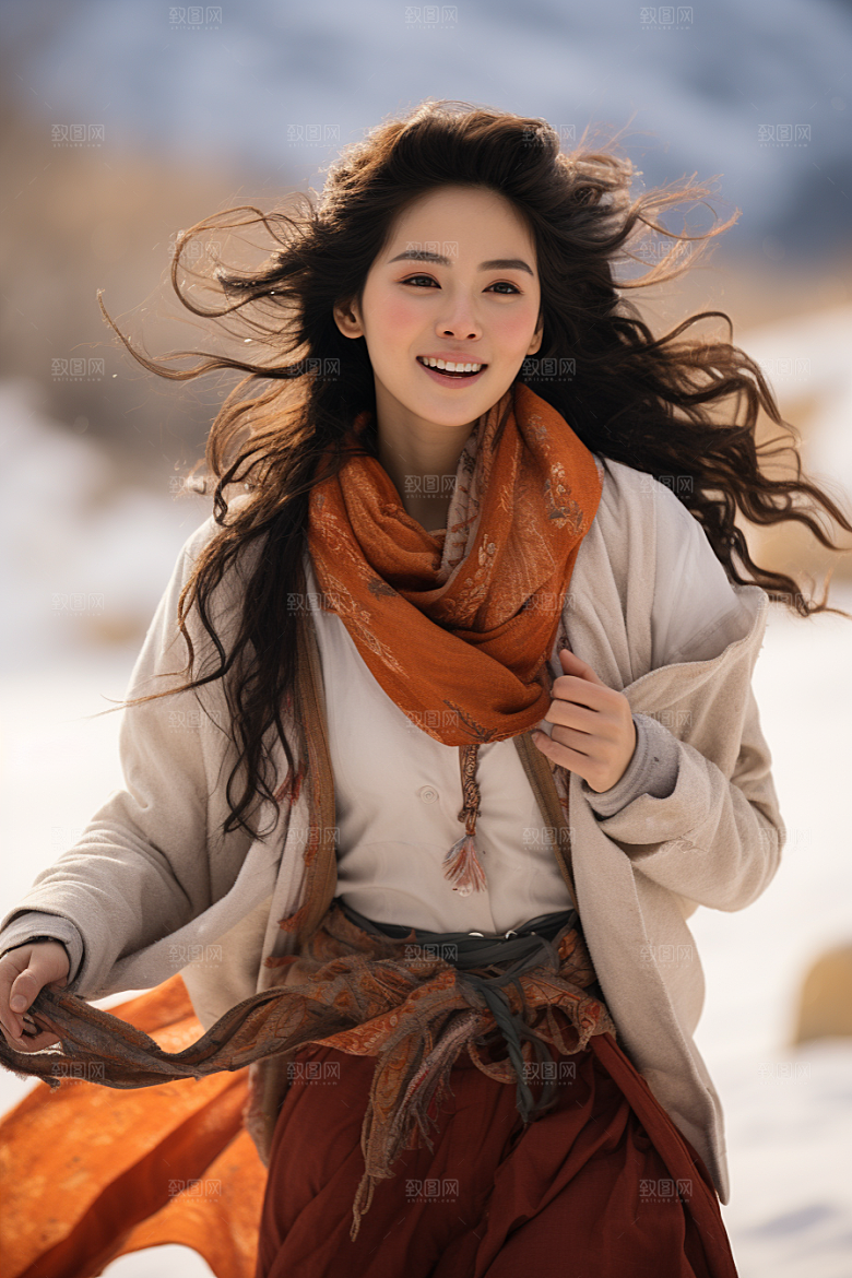 赏雪人像肖像自然摄影图