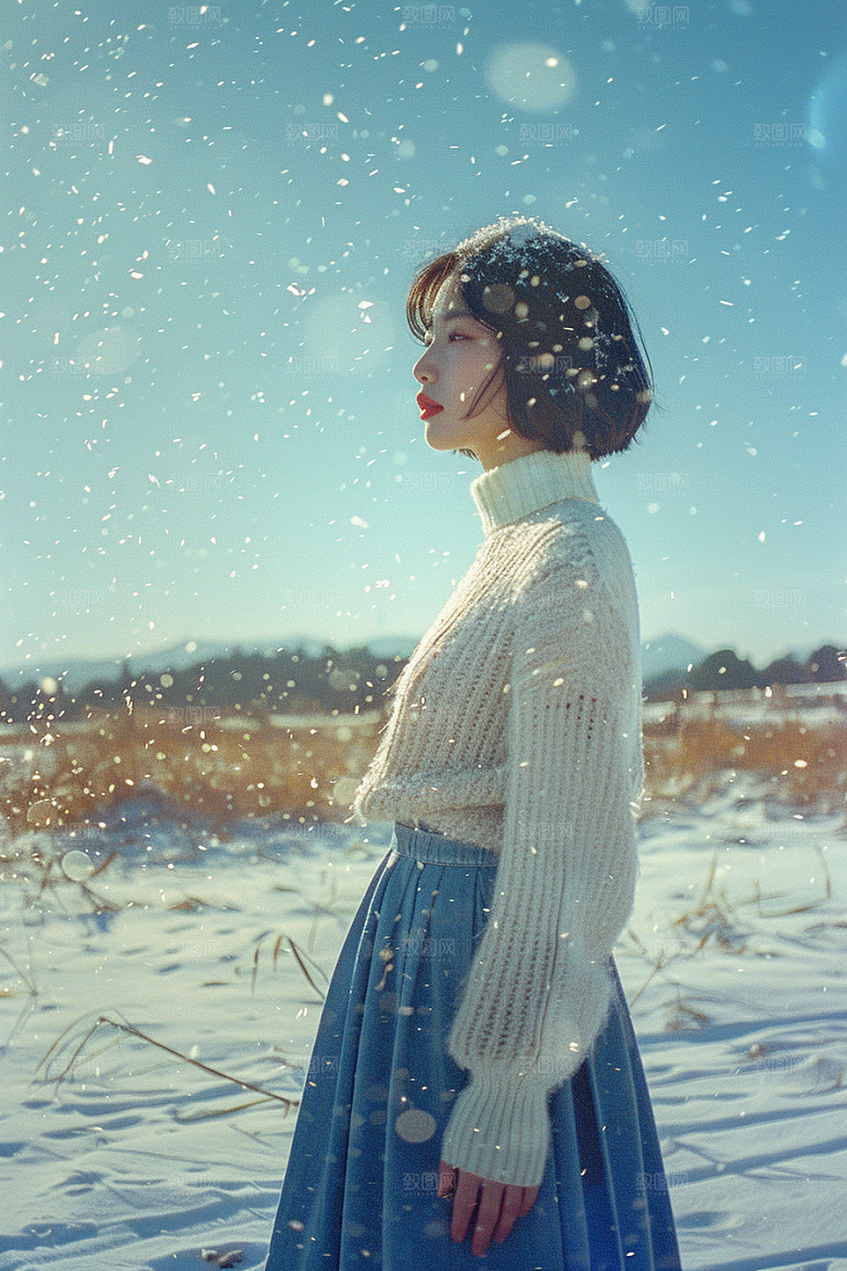 赏雪人像肖像高清摄影图