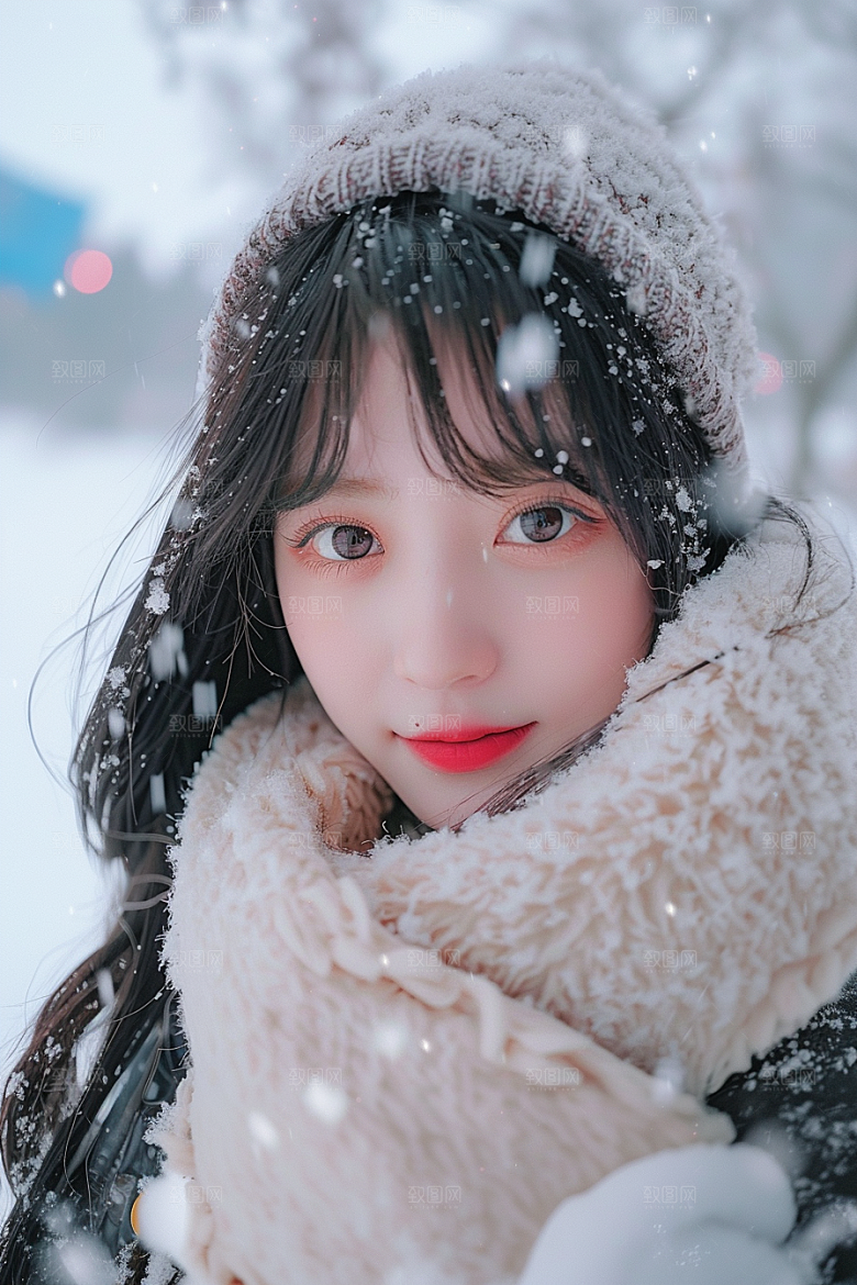 赏雪人像清新冰雪摄影图