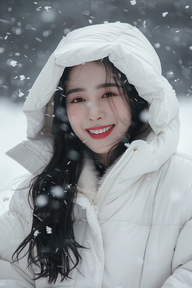赏雪人像冰雪肖像摄影图