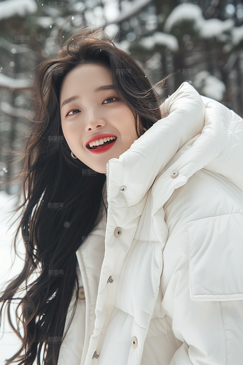 赏雪人像冬装高清摄影图