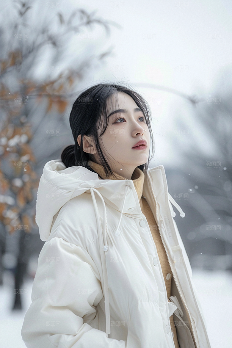 赏雪人像时尚清新摄影图