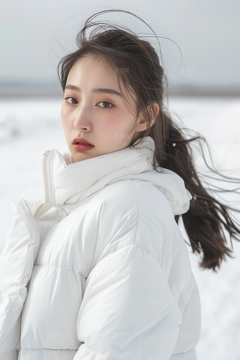 赏雪人像户外肖像摄影图