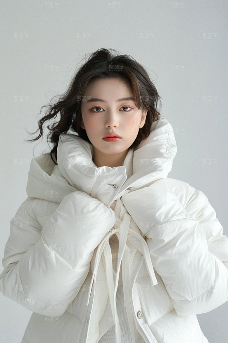 赏雪人像人物写真摄影图