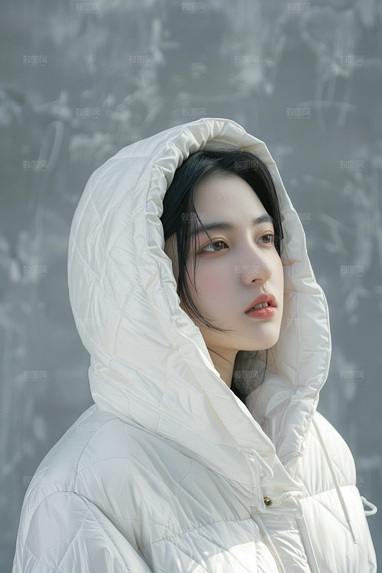 赏雪人像肖像写真摄影图