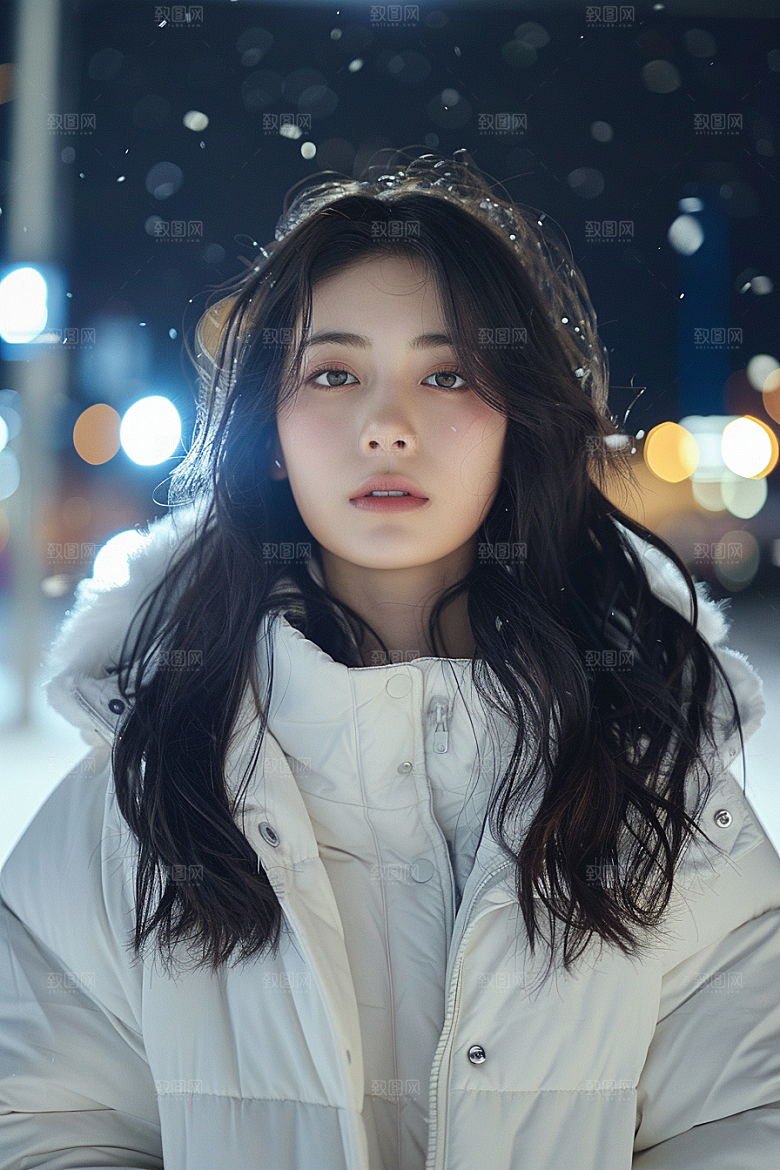 赏雪人像自然雪地摄影图