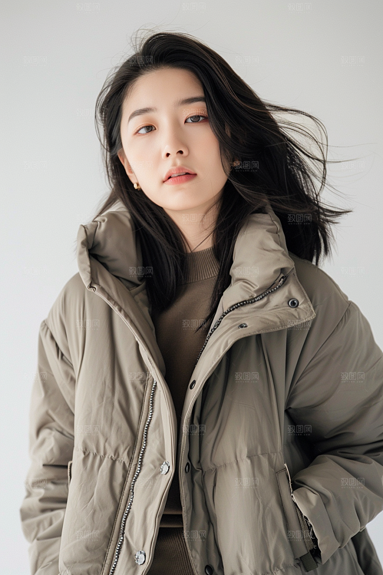 赏雪人像雪山写真摄影图